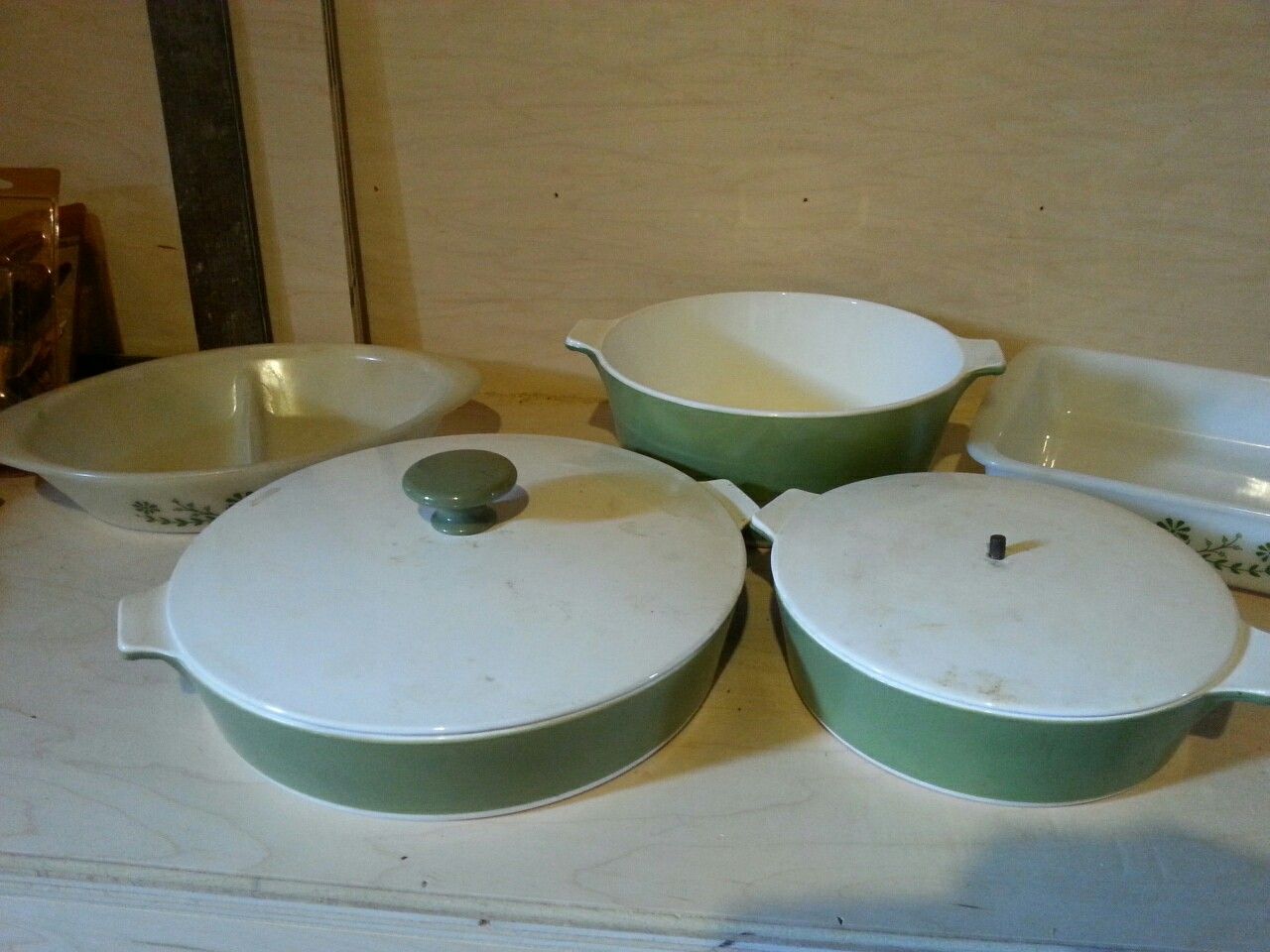 5 green corningware glasware