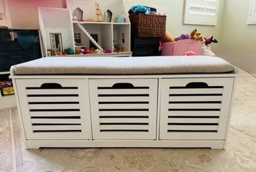 White Storage Bench with Cushion