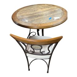 37” Round Counter Height Dining Table with 2 Chairs Faux Marble Top