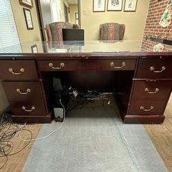 PAOLI Mahogany Wood Executive Desk w/ Glass Top