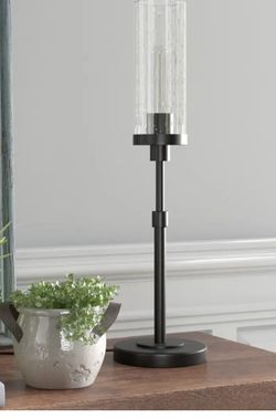 Modern Metal Table Lamp with Seeded Glass Shade