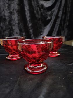 Vintage Red Glass Set Of 8