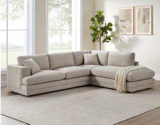 Beige Fabric L-Shaped Sectional Sofa