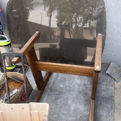 solid wood + smoked glass vintage table”