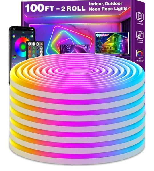 100Ft Neon Rope Lights,Flexible Led Rope Lights Control with App RGB Led Neon Light