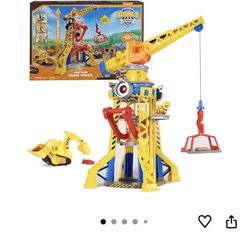 Rubble & Crew PAW Patrol Bark Yard Crane Tower Playset Action Figure Toy Bulldozer Kids Toys with Action Figure Kinetic Build-It Play Sand
