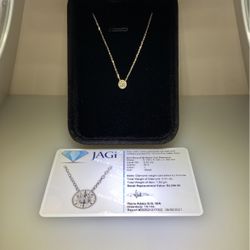 14kt White Gold Bezel Set Diamond Solitaire Necklace Pendant 16” Inch Cable Chain 0.51 Carats Certified Jagi
