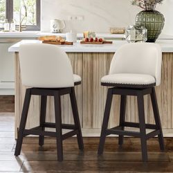 Antique White Leather Barstool Set Of 2