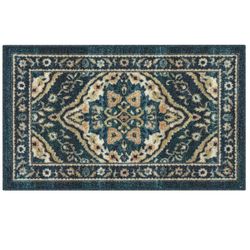 Mainstays Traditional Persian Teal Blue Print Indoor Accent Rug, 1'8"x2'10"