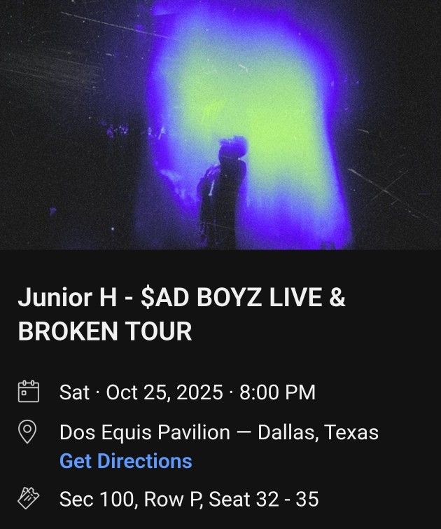 JUNIOR H TONIGHT 4 PACK AISLE SEATS 