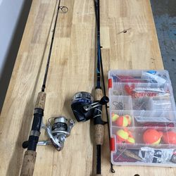 Set Of 2 Fishing Poles With Reels And Tackle Box