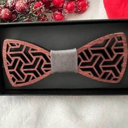 Hollow Carved Wooden Unisex Bowtie w Gift Box