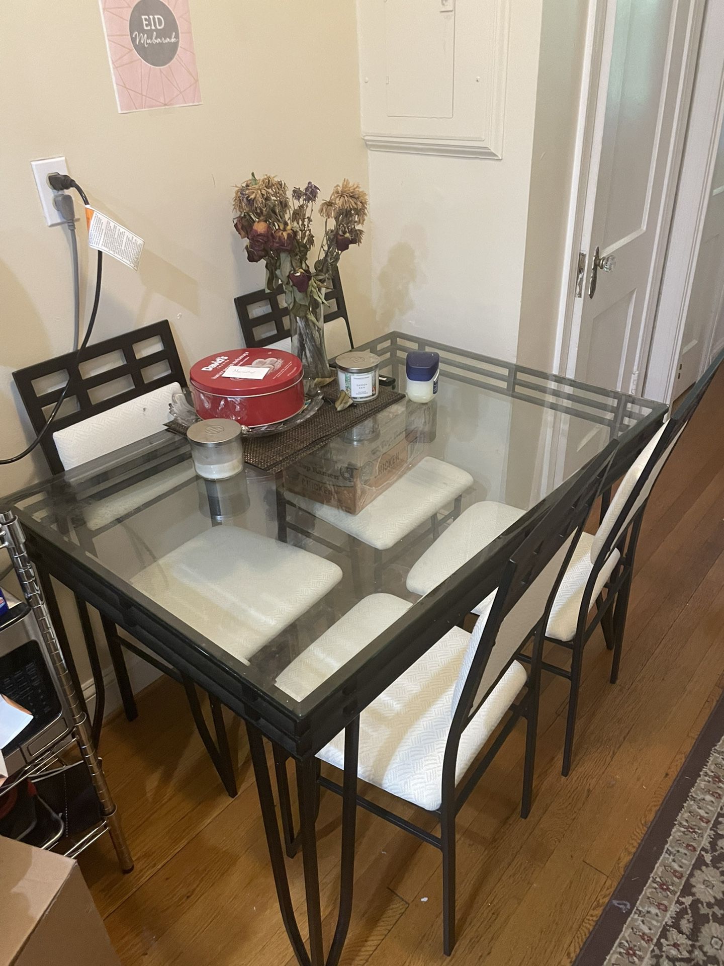 Tempered Glass top Dining Table With 4 Chairs