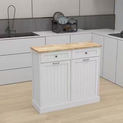 39.37 in. W x 13.78 in. D x 35.34 in. H White Tilt-Out Assembled Trash Cabinet Kitchen Trash Cabinet with 2-Drawers