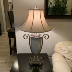 Beautiful and Antique Light Turquoise, Bronce & Beige Table Lamp!