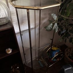 Brass-Gold Octagon Glass 3 Tier Shelve 