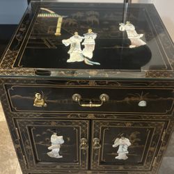 Asian End Table Black Inlaid Pearl 