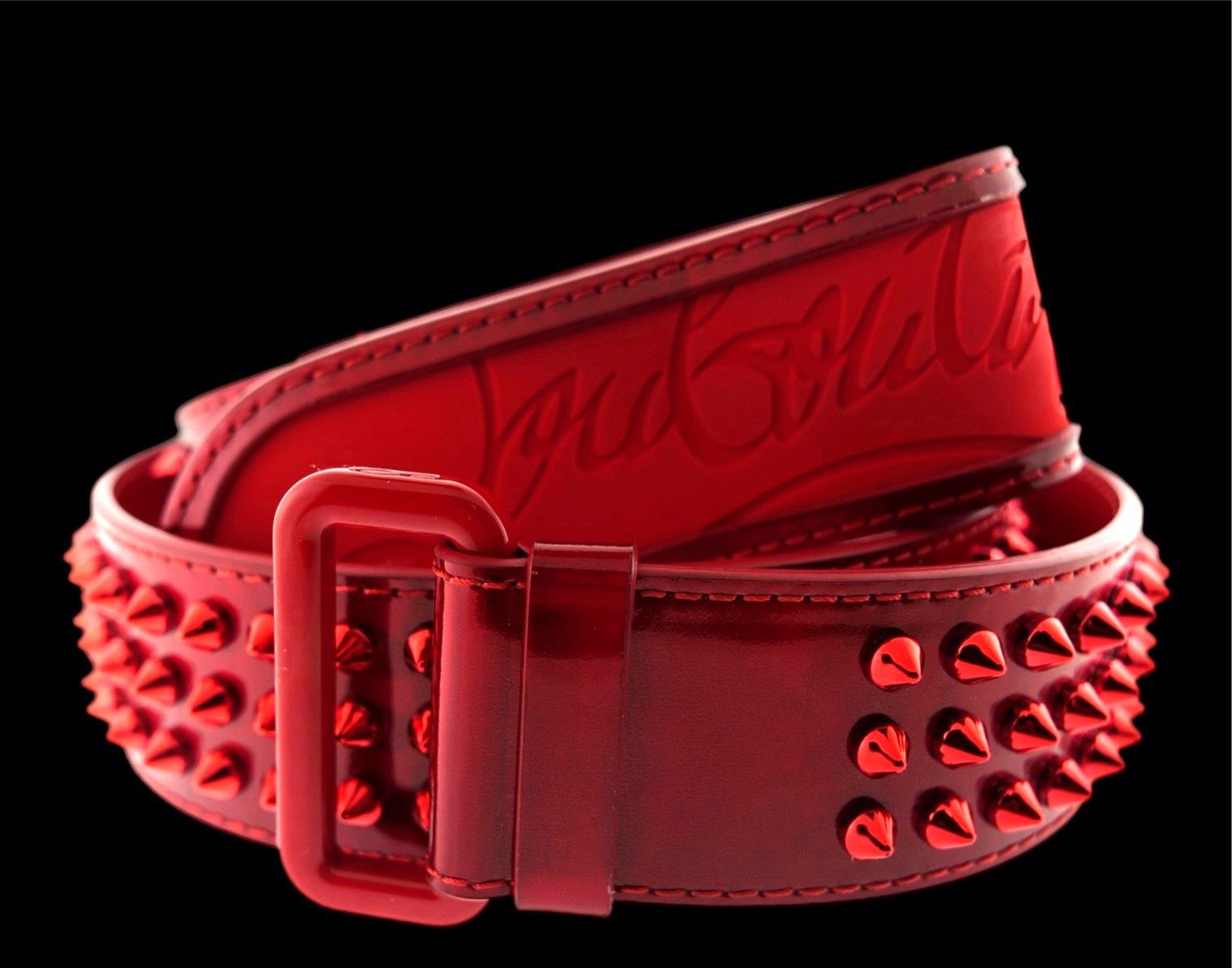 Christian Louboutin Leather Spikes Red Belt Loubi 100 Size 95 / 38 +RECEIPT, BOX