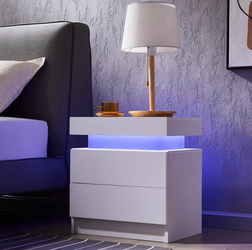 Nightstand LED Lights with 2 Drawers for Bedroom, Smart End Table Short Bedside Tables, Modern Side Table with Storage Small Shelf Stand Cabinet Light