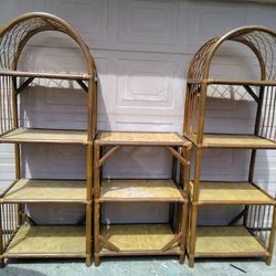 Mid-century rattan and cane etageres