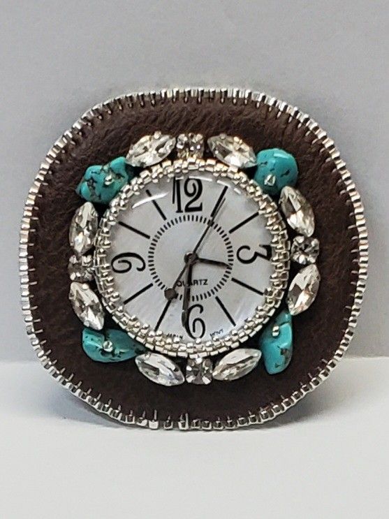 Handmade Beaded Watchface Brooch Pin