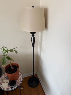 2 Black Metal Floor Lamp with Beige Shade