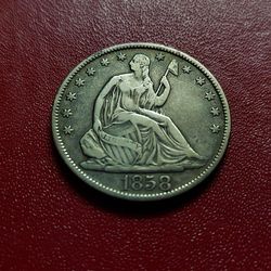 New Orlean Great US 1858-O Seated Liberty Half. 90% Silver Dollar Coin Light.
Weight: 12.2 grams 
Diameter: 30.2 X 1.7 mm.