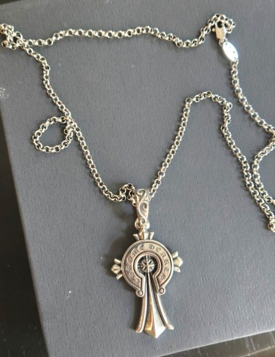 Chrome Hearts Cross Pendant Charm Necklace Chain Silver
