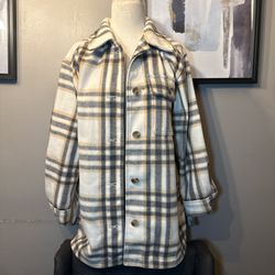 Old Navy Neutral Plaid Shacket Jacket Cream Grey 