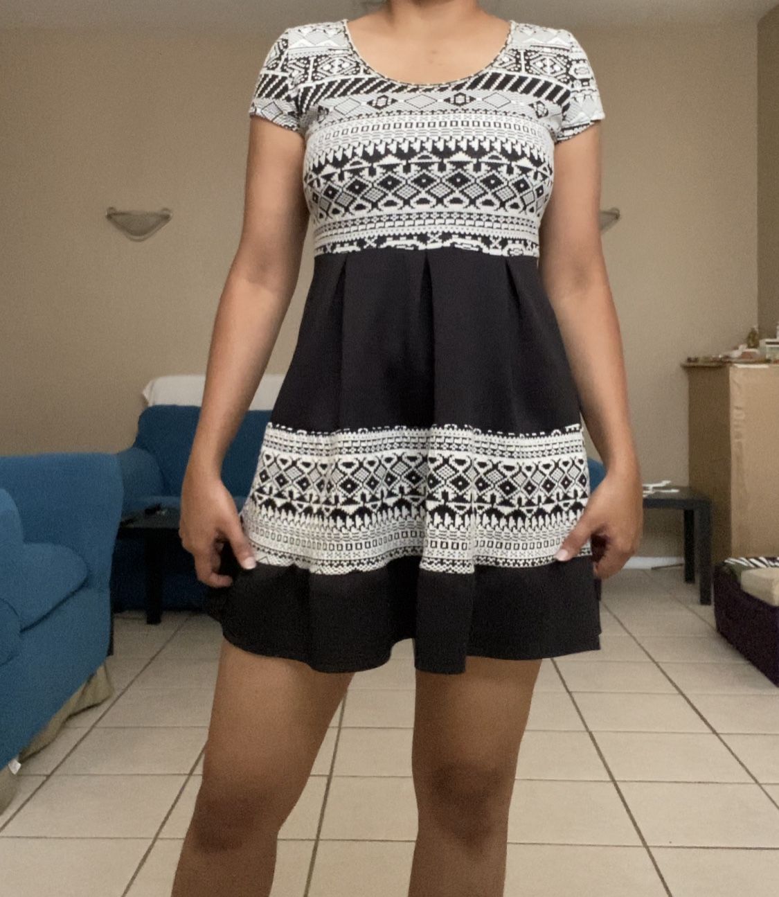 Aztec Embroidery Pattern Black Mini Dress - Size 6