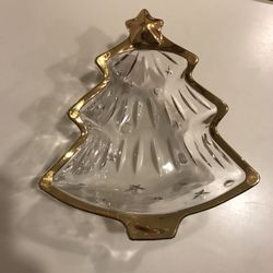 Christmas Gold Trim And Glass Dish