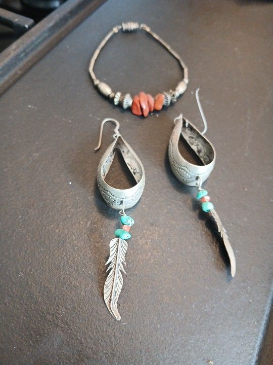Sterling Silver, Bracelet & Earrings 