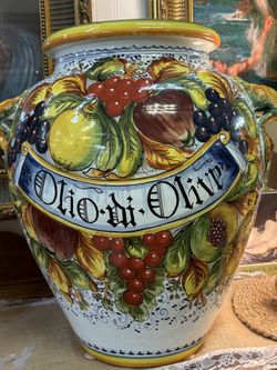 Rare Italian Sign Bellini Italy Large Hand Painted Ceramic Pot