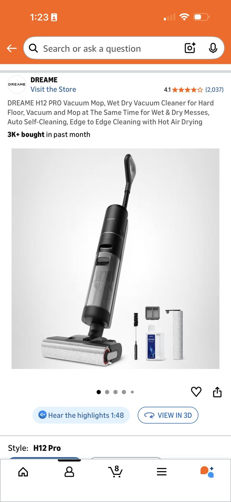 DREAME H12 PRO Vacuum Mop, Wet Dry Vacuum Cleaner for Hard Floor, Vacuum and Mop at The Same Time