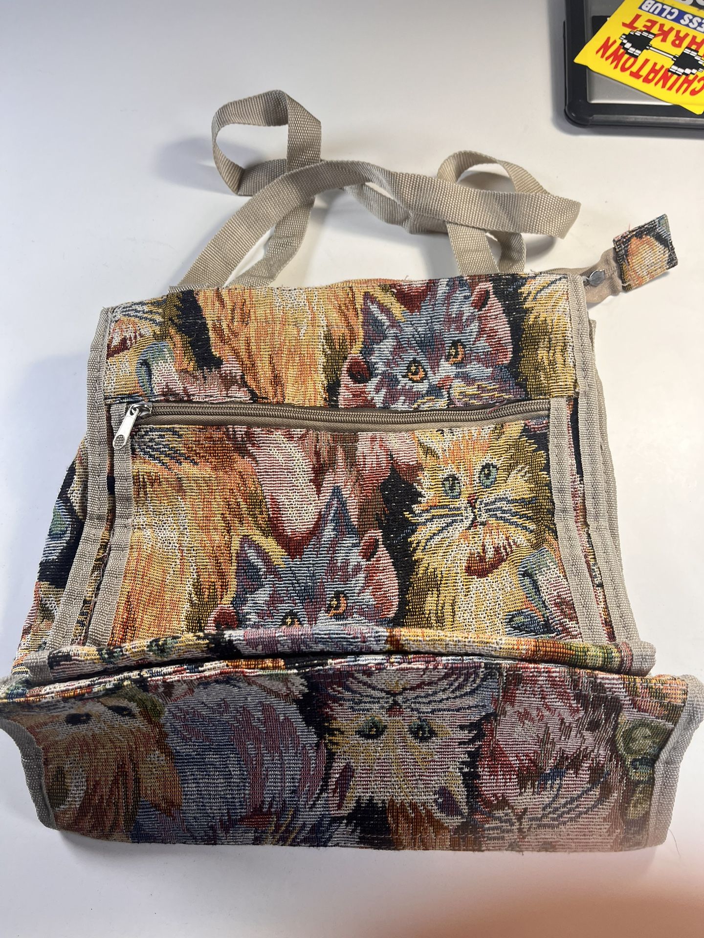 Cat Tapestry Bag Vintage Style Everyday Top Handle Tote Shopper Pockets Animals