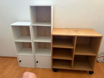 Storage Shelves / Bookshelves (White & Wood-Finish)