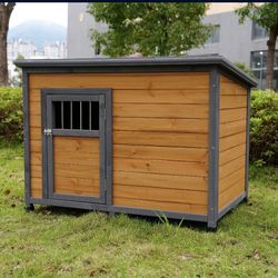 45large solid wood dog house, waterproof PVC plastic roof, breathable wooden doors