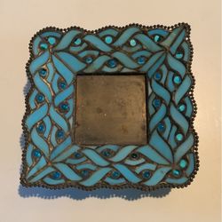 VTG PartyLite Spring Water Blue Tiffany Style Stained Glass Pillar Candle Holder