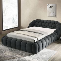 🛑 Queen Bed Size, Newquay Contemporary Charcoal Chenille Fabric, No Mattress, New in the Box.