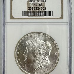 1881 S Morgan Silver Dollar NGC MS63 Graded 