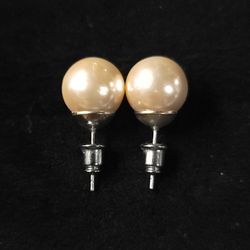 Golden Pearl And Silver Stud Earrings 