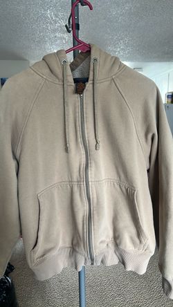 Beige Zip-Up Hoodie with Sherpa Lining