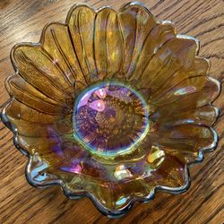 Marigold Indiania Glass Lily Pons Sunflower Bowl  7 1/2”
