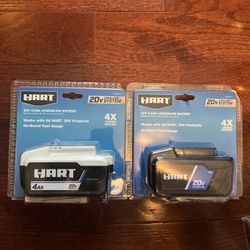 HART 2 Pack 20V Lithium-Ion 4.0AH Batteries (Charger Not Included)