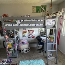 Kids Loft Bed With Desk and Shelves