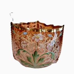 Pink Art Glass Floral Decorated Design Trinket Dish/Vase
