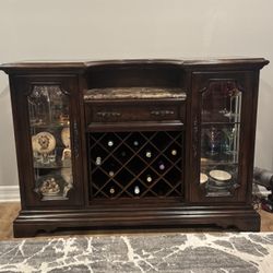 Solid Dark Wood Credenza With Granite Top