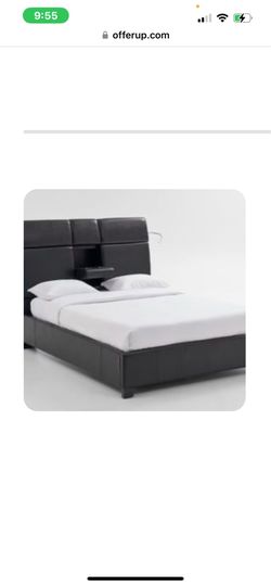 Leather Upholstered  Queen Bed with Bluetooth Speakers