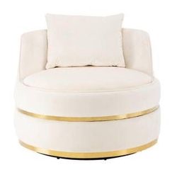 NEW Beige Soft Velvet 360° Swivel Accent Chair, Barrel Chair with Pillow