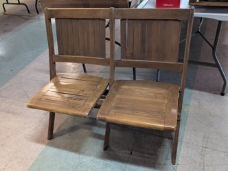 Vintage Wooden Folding Theater Chairs Pair As Is Slat Seat Antique Style Seating